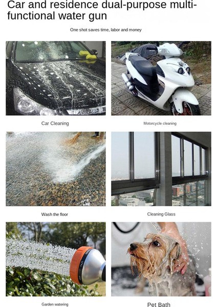 Bahçe Hortumu Ucu, 8 Desenli Yüksek Basınçlı Hortum Püskürtücü, Köpek Yıkama, Sabunluklu Su Hortumu Ucu (Yurt Dışından) fırsatları