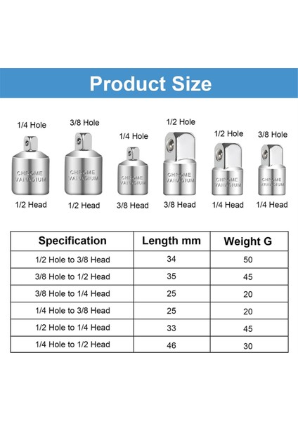 Soket Adaptörü, 6 Parçalı Adaptör Seti, Soket Adaptör Seti, Cırcır Anahtarları, Lokma Anahtarları ve Somun Cırcır Anahtarları Için Adaptör Seti (Yurt Dışından) fırsatları