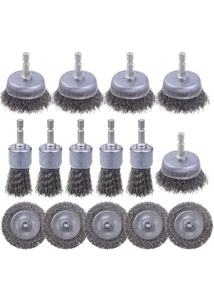 Pas Giderme, Korozyon ve Yüzeyleri Ovma Için 15'li Karbon Çelik Tel Fırça, Fincan Fırça ve Kalem Fırça Seti (Yurt Dışından)