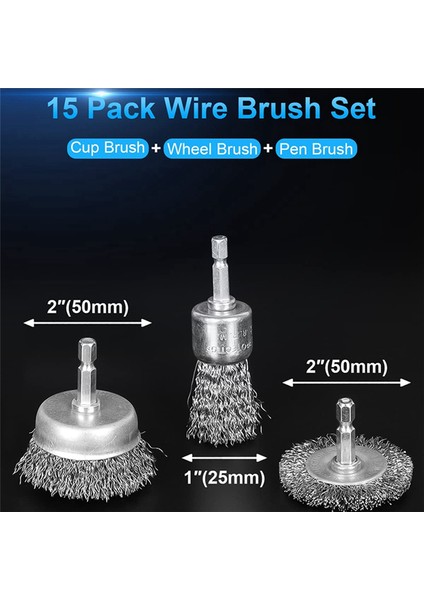 Pas Giderme, Korozyon ve Yüzeyleri Ovma Için 15'li Karbon Çelik Tel Fırça, Fincan Fırça ve Kalem Fırça Seti (Yurt Dışından) fiyatları