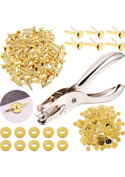 300 Adet 3/4 Inç Pirinç Kağıt Bağlantı Elemanları Kağıt Çiviler ve 300 Adet Delikli Altın Kaplama Pirinç Rondela, 20 mm (Yurt Dışından)