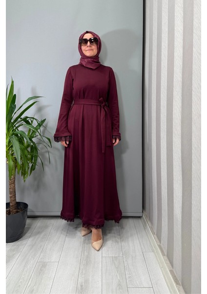Güpür Detaylı Elbise Bordo 38823