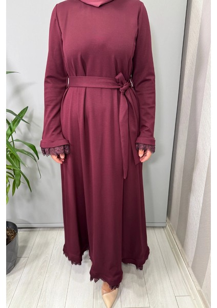 Güpür Detaylı Elbise Bordo 38823 modelleri