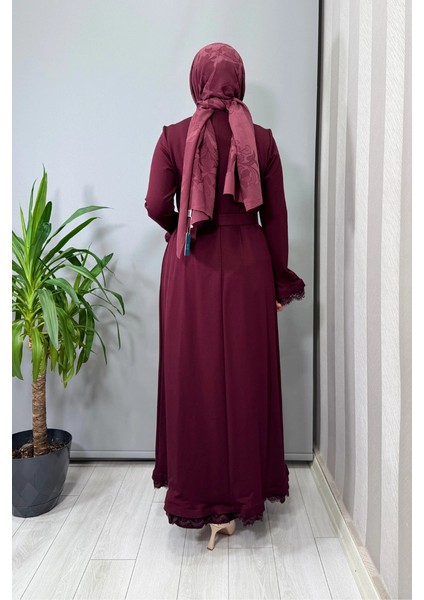 Güpür Detaylı Elbise Bordo 38823 fırsatları