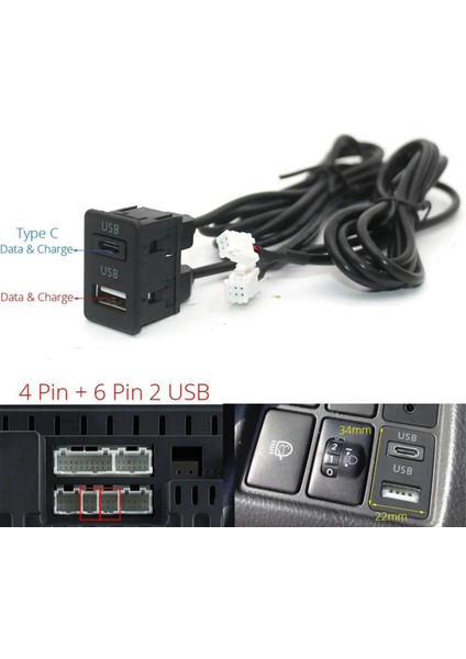 Araç Gösterge Paneli Montajı USB + Type-C Port Panel Arayüzü Uzatma Kablosu Adaptörü Araç Gösterge Paneli Araç Navigasyon USB Soketi (Yurt Dışından) modelleri