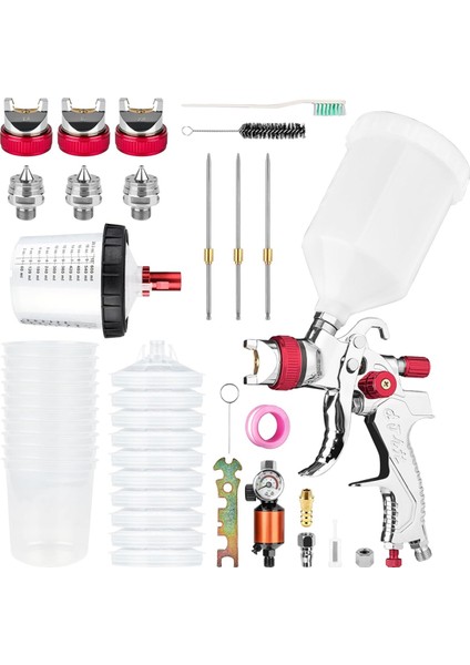Hvlp Hava Sprey Tabancası Seti, Tek Kullanımlık Boya Haznesi, 600CC, Hava Kompresörü, Su/yağ Ayırıcı, Mobilya Kendin Yap Boyama Için (Yurt Dışından)