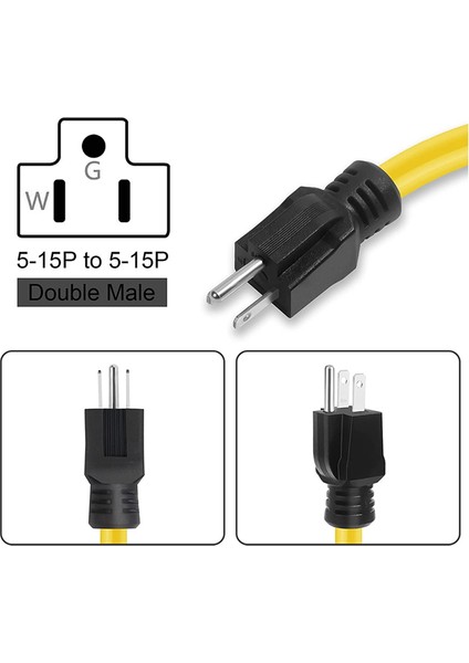 Ft 3 Uçlu Fişten Fişe Çift Erkek Uzatma Kablosu, 12AWG 125V Nema 5-15P Ila 5-15P Kablo Adaptörü, Karavan, Transfer Anahtarı Için (Yurt Dışından) fırsatları