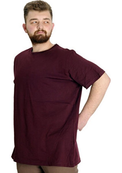 Büyük Beden Erkek T-Shirt Mürdüm Renk Bisiklet Yaka %100 Pamuk 4XL Konforlu Tasarım modelleri