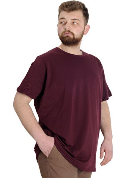 Büyük Beden Erkek T-Shirt Mürdüm Renk Bisiklet Yaka %100 Pamuk 4XL Konforlu Tasarım fırsatları