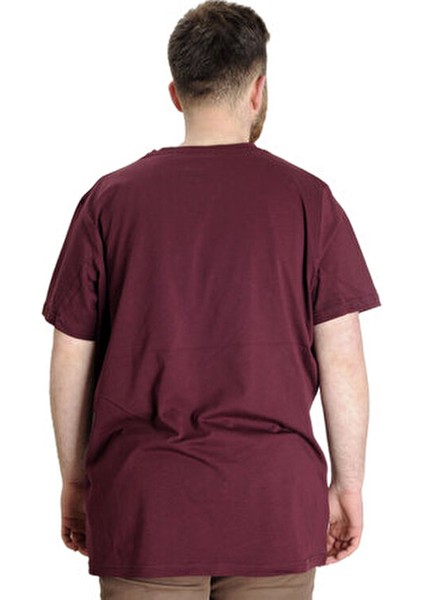 Büyük Beden Erkek T-Shirt Mürdüm Renk Bisiklet Yaka %100 Pamuk 4XL Konforlu Tasarım indirimleri