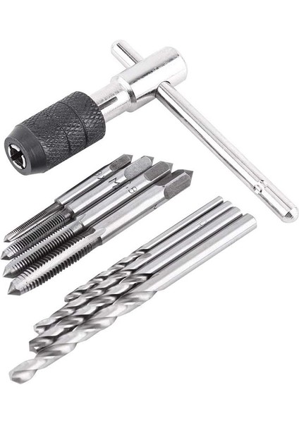 9 Adet Ayarlanabilir T Saplı Cırcırlı Musluk Tutucu Anahtar Takım Seti, M3-M6 Vida Dişi Metrik Tapa Musluğu ve 2,5-5,0 mm Burgu Matkap Ucu (Yurt Dışından)