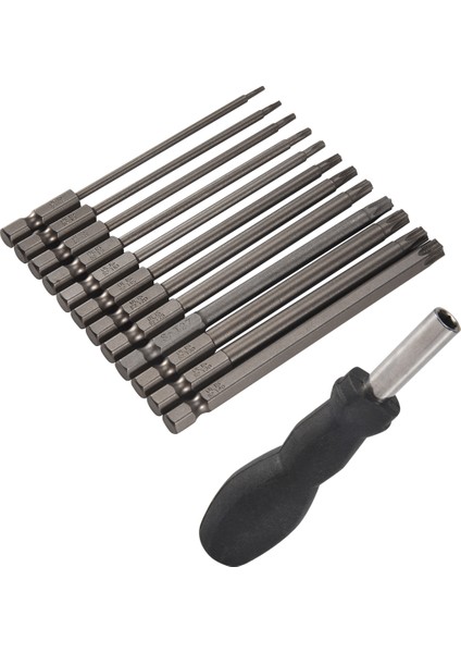 13 Adet 100 mm Torx Uzun Tornavida Uç Seti, Manyetik Torx Uç Seti T6-T40, 1/4 Inç Altıgen Şaftlı Elektrikli Tornavida Aletleri (Yurt Dışından)