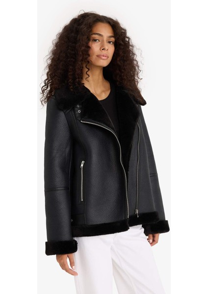 Regular Fit Suni Kürk Astarlı Fermuarlı Suni Deri Ceket Mont F1822AX25WN modelleri