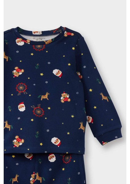 Erkek Bebek Pijama Takımı Yılbaşı Temalı Uzun Kollu Üst Uzun Alt F0556A525AU