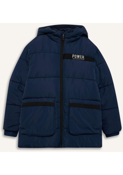 Erkek Çocuk Su İtici Kapüşonlu Polar Astarlı Parka E9374A825WN