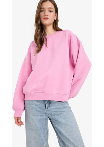 Oversize Geniş Kalıp Bisiklet Yaka Basic Düz Sweatshirt A4177AX25WN