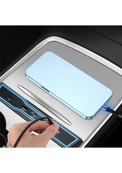 Tesla 2021 2022 2023 Için USB LED Hub Hub Uyumlu Yerleştirme Istasyonu Merkez Konsolu Akıllı Sensör (Model 3 /y) (Yurt Dışından)