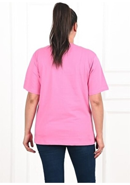 Kadın V Yaka Basic Büyük Beden T-Shirt 1297-22 Truvakar Kol Düz Kahverengi