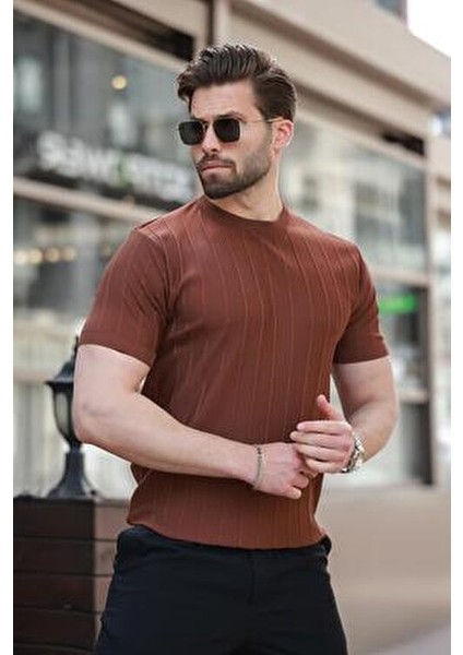Erkek Kiremit Tişört Kısa Kol Pamuklu Konfor 80% Poliamid 5684 modelleri