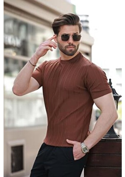 Erkek Kiremit Tişört Kısa Kol Pamuklu Konfor 80% Poliamid 5684 fırsatları
