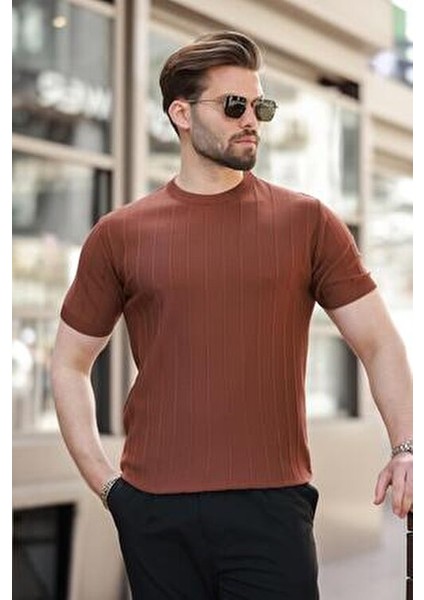 Erkek Kiremit Tişört Kısa Kol Pamuklu Konfor 80% Poliamid 5684 indirimleri