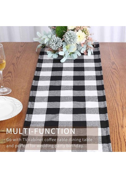 2x Buffalo Check 13X70INCH Siyah Beyaz Ekose Masa Koşucu Parti Noel Etkinlikleri Için Yemek Masa Koşucuları Ev Dekor (Yurt Dışından) fiyatları
