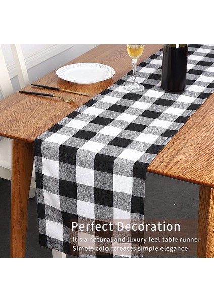 2x Buffalo Check 13X70INCH Siyah Beyaz Ekose Masa Koşucu Parti Noel Etkinlikleri Için Yemek Masa Koşucuları Ev Dekor (Yurt Dışından) modelleri