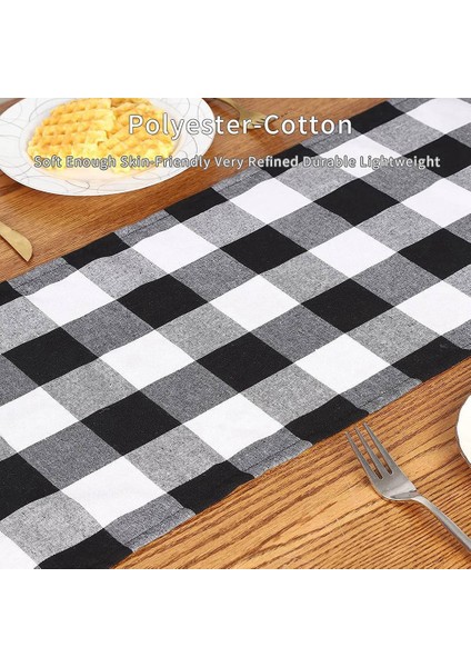 2x Buffalo Check 13X70INCH Siyah Beyaz Ekose Masa Koşucu Parti Noel Etkinlikleri Için Yemek Masa Koşucuları Ev Dekor (Yurt Dışından) indirimleri