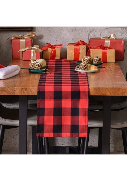 2x Buffalo Check 13X70INCH Siyah ve Kırmızı Ekose Masa Koşucu Parti Noel Etkinlikleri Için Yemek Masa Koşucuları Ev Dekor (Yurt Dışından) indirimleri