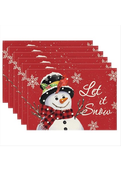 Kırmızı Noel Kış Placemats Seti 6 12X18 Inç Mevsimlik Noel Tatil Masası Paspasları (Yurt Dışından)