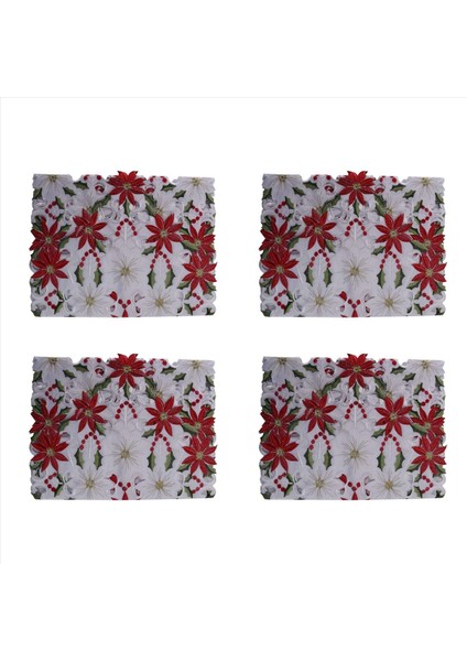 4x Noel Işlemeli Masa Koşucu Lüks Holly Poinsettia Masa Masa Koşucu Noel Süslemeleri 15 x 70 Inç (Yurt Dışından)