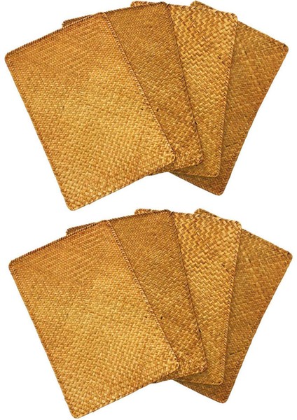 Paket 8 Doğal Seagrass Place Mathand Dokunma Dikdörtgen Rattan Placemats Saman Çay Kupası Mat Potholder (Yurt Dışından)