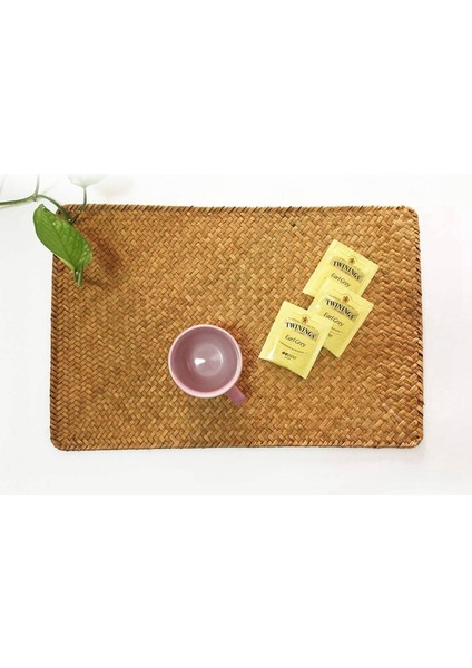 Paket 8 Doğal Seagrass Place Mathand Dokunma Dikdörtgen Rattan Placemats Saman Çay Kupası Mat Potholder (Yurt Dışından) fiyatları