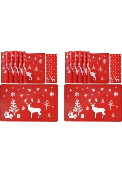 Noel Placemat Yıkanabilir Masa Yer Paspas Setleri 12 Placemat &amp 12 Su Bardağı Paspas Geyik Noel Ağacı Kar Tanesi Basılı (Yurt Dışından)