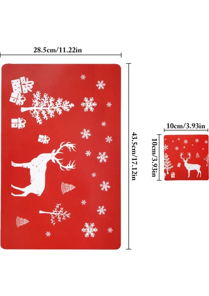 Noel Placemat Yıkanabilir Masa Yer Paspas Setleri 12 Placemat &amp 12 Su Bardağı Paspas Geyik Noel Ağacı Kar Tanesi Basılı (Yurt Dışından) modelleri
