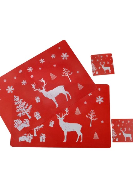 Noel Placemat Yıkanabilir Masa Yer Paspas Setleri 12 Placemat &amp 12 Su Bardağı Paspas Geyik Noel Ağacı Kar Tanesi Basılı (Yurt Dışından) fırsatları