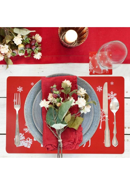 Noel Placemat Yıkanabilir Masa Yer Paspas Setleri 12 Placemat &amp 12 Su Bardağı Paspas Geyik Noel Ağacı Kar Tanesi Basılı (Yurt Dışından) indirimleri