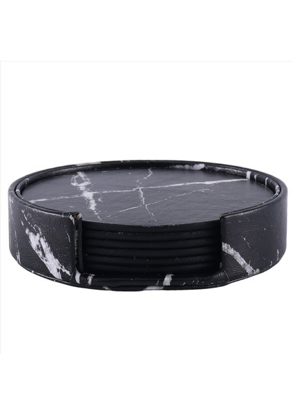 Tutucu ile 6 Parçalı Içecekler Için Bardak Altlıkları Siyah Yuvarlak Fincan Mat Pedi Ev ve Mutfak Kullanımı (Yurt Dışından)