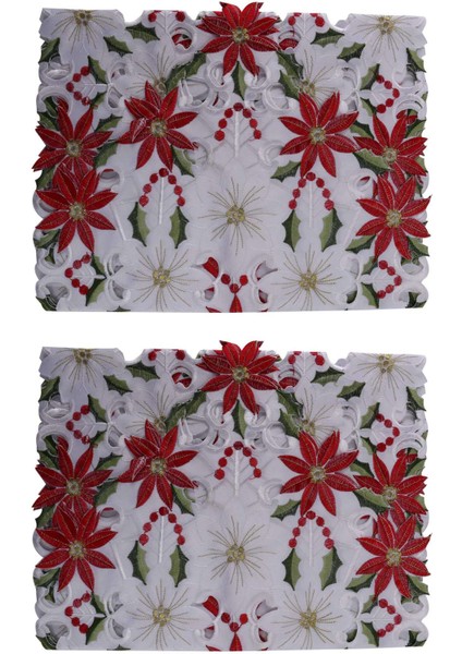 2x Noel Işlemeli Masa Koşucusu Lüks Holly Poinsettia Masa Koşucusu Noel Dekorasyonları 15 x 70 Inç (Yurt Dışından)
