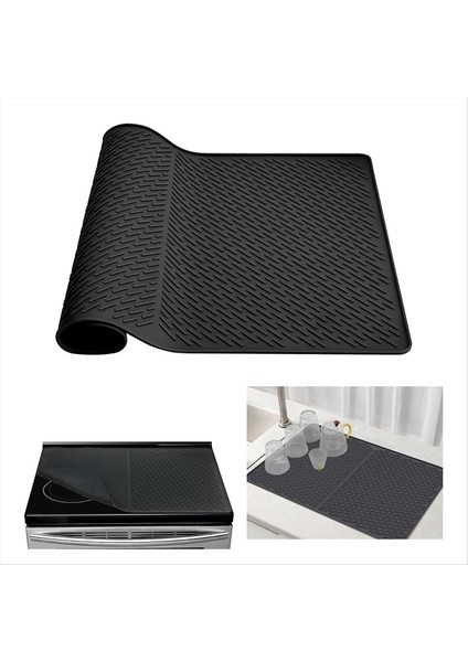 Silikon Soba Üst Koruyucu Mat 27 8X19 9 Inç Mutfak Silikon Cam Üst Soba Kapağı Protectore Kurutma Paspasaları Siyah (Yurt Dışından) fiyatları