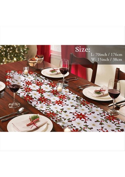 Noel Masası Koşucusu Poinsettia Holly Yaprağı Işlemeli Masa Çarşafları Noel Dekorasyonları Için 15 x 53 Inç (Yurt Dışından) fırsatları