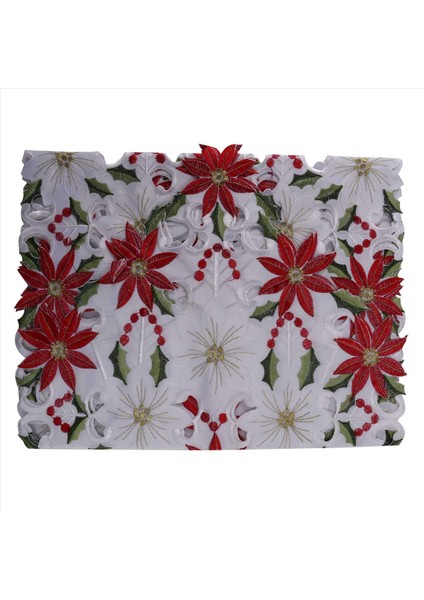 4x Noel Işlemeli Masa Koşucu Lüks Holly Poinsettia Masa Masa Koşucu Noel Süslemeleri 15 x 70 Inç (Yurt Dışından) fiyatları