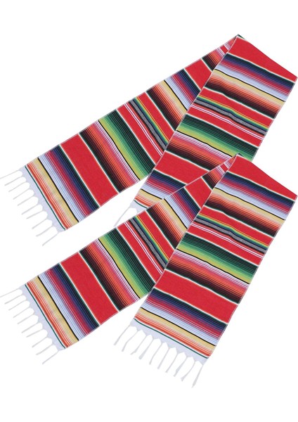 2 Paket 14 x 84 Inç Meksika Masa Koşucu 14 x 84 Inç Meksika Parti Düğün Süslemeleri Saçak Pamuklu Serape Battaniye Masa Koşucu (Kırmızı (Yurt Dışından)