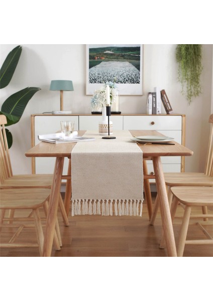 2x Farmhouse Masa Koşucu Vintage Rustik Masa Koşucu Pamuk Örgülü Sehpa Koşucu Bej Dokuma Masa Koşucu (Yurt Dışından) indirimleri