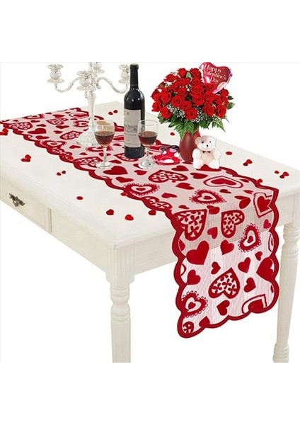 Sevgililer Günü Dekor Masa Koşucu 13 x 72 Inç Kırmızı Dantel Masa Koşucusu Düğün Sevgililer Günü Romantik Kalp Masası Koşucu (Yurt Dışından) fiyatları