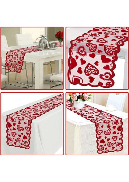 Sevgililer Günü Dekor Masa Koşucu 13 x 72 Inç Kırmızı Dantel Masa Koşucusu Düğün Sevgililer Günü Romantik Kalp Masası Koşucu (Yurt Dışından) modelleri