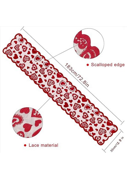 Sevgililer Günü Dekor Masa Koşucu 13 x 72 Inç Kırmızı Dantel Masa Koşucusu Düğün Sevgililer Günü Romantik Kalp Masası Koşucu (Yurt Dışından) fırsatları