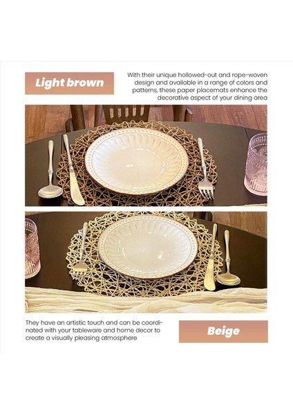 12PCS Kağıt Örgülü Yuvarlak Placemats Yemek Masaları Kapalı ve Açık Yer Paspasları Için Kaymaz Isı Masası Paspasları Bej (Yurt Dışından) fiyatları