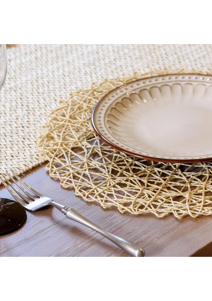 12PCS Kağıt Örgülü Yuvarlak Placemats Yemek Masaları Kapalı ve Açık Yer Paspasları Için Kaymaz Isı Masası Paspasları Bej (Yurt Dışından) fırsatları