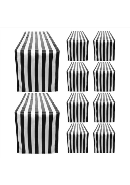 10 Paket Masa Koşucusu Polyester Masa Dekoru Klasik Siyah ve Beyaz Çizgili Masa Koşucusu Modern Zarif Tasarım (Yurt Dışından)